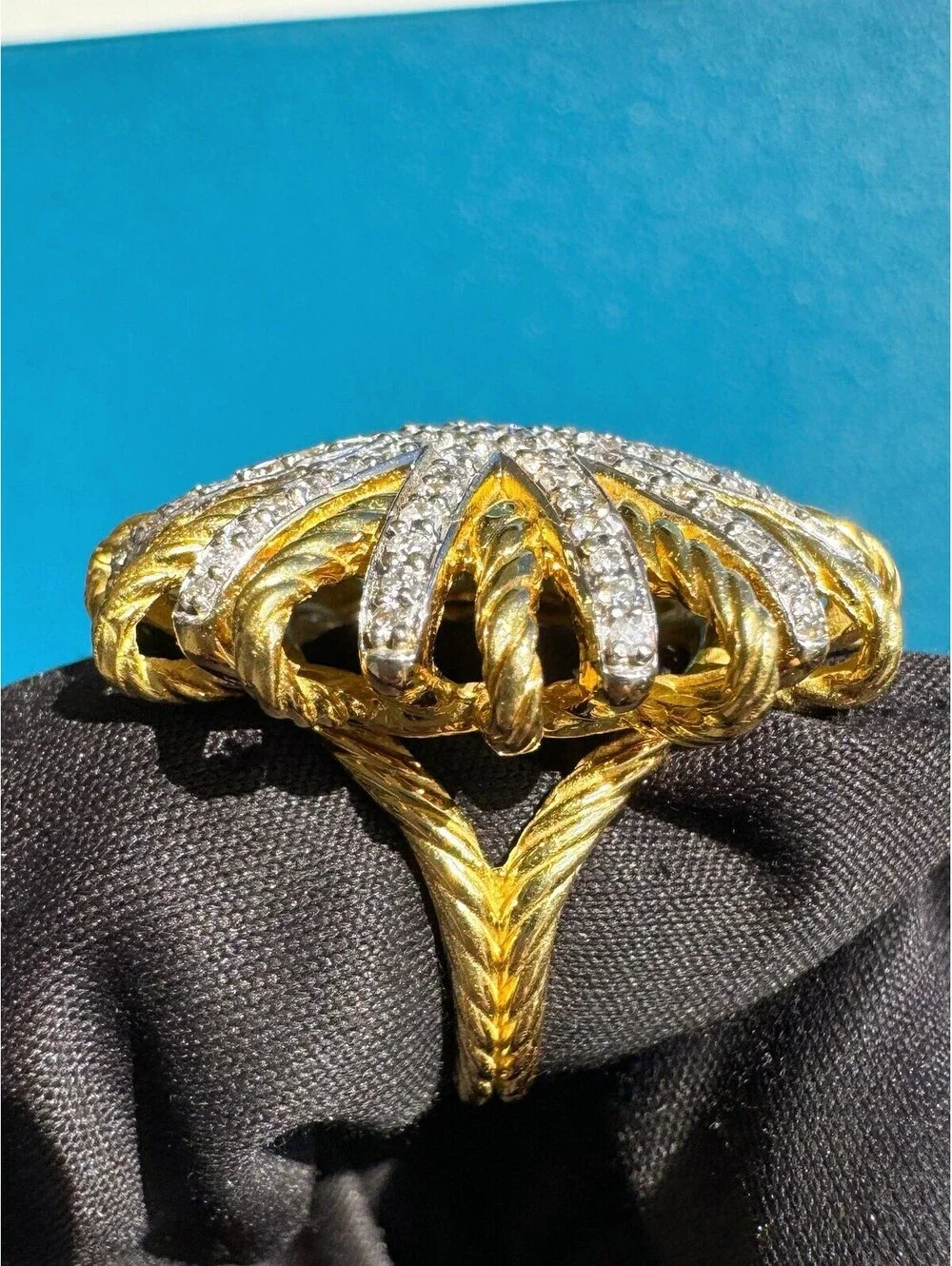 David Yurman Starburst Diamond Pave Cocktail Ring 18k YG